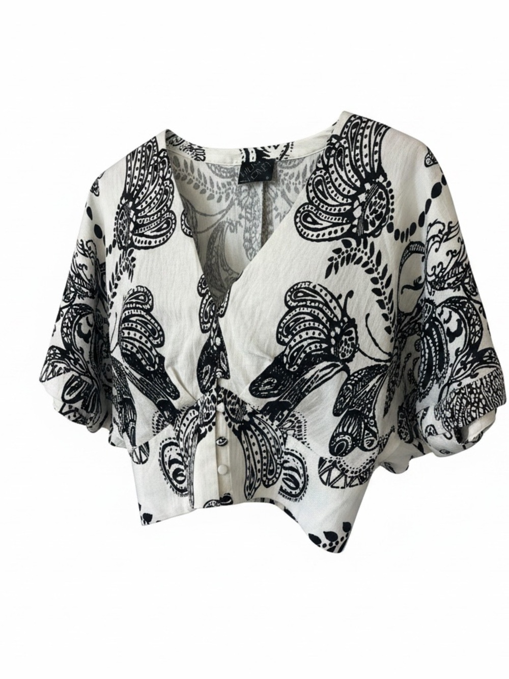 Milk & Honey Black & White Printed V-Neck Crop Blouse